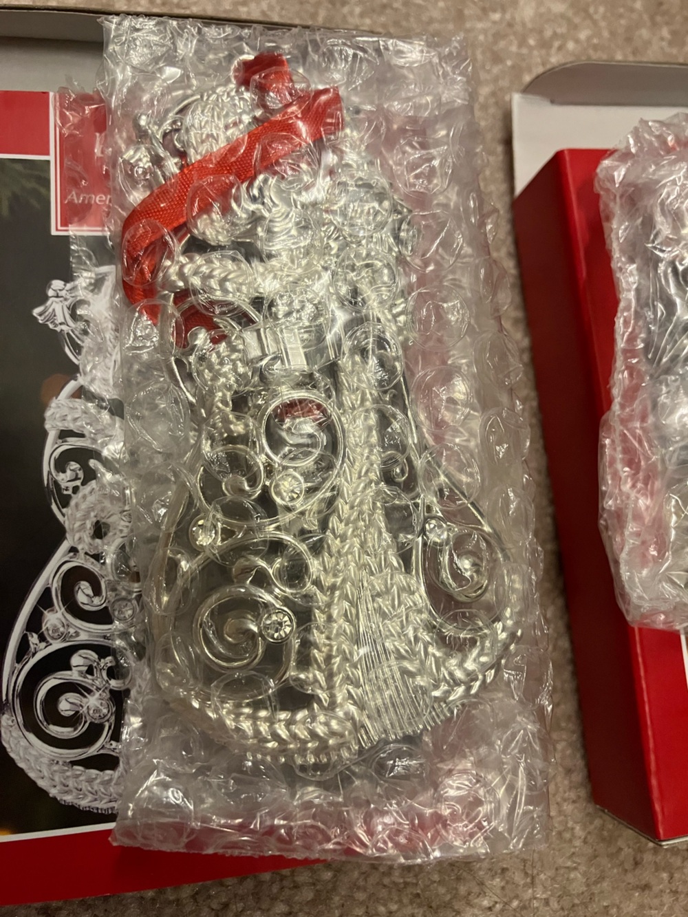 NIB Lenox Sparkle and Scroll Frosted Clear Christmas Ornaments Sleigh & Santa - Picture 5 of 7
